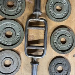Olympic Tricep Bar.  / Weights.    50 Dollars 