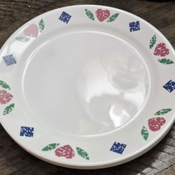 Set of 4 Corelle Corning Quilt Dinner Plates Hearts Blue Diamonds 10 1/4”