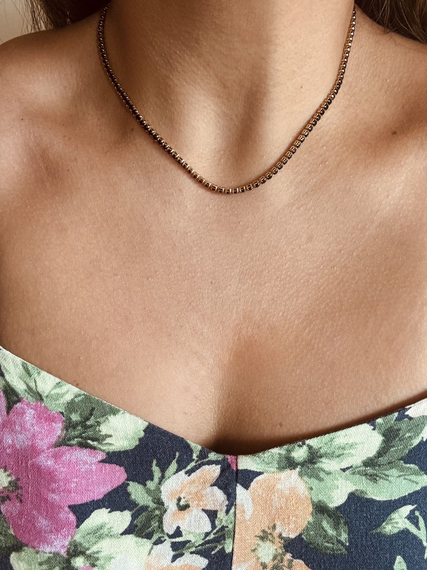 Cadena Choker Negro 45 Cm Oro 18k Laminado