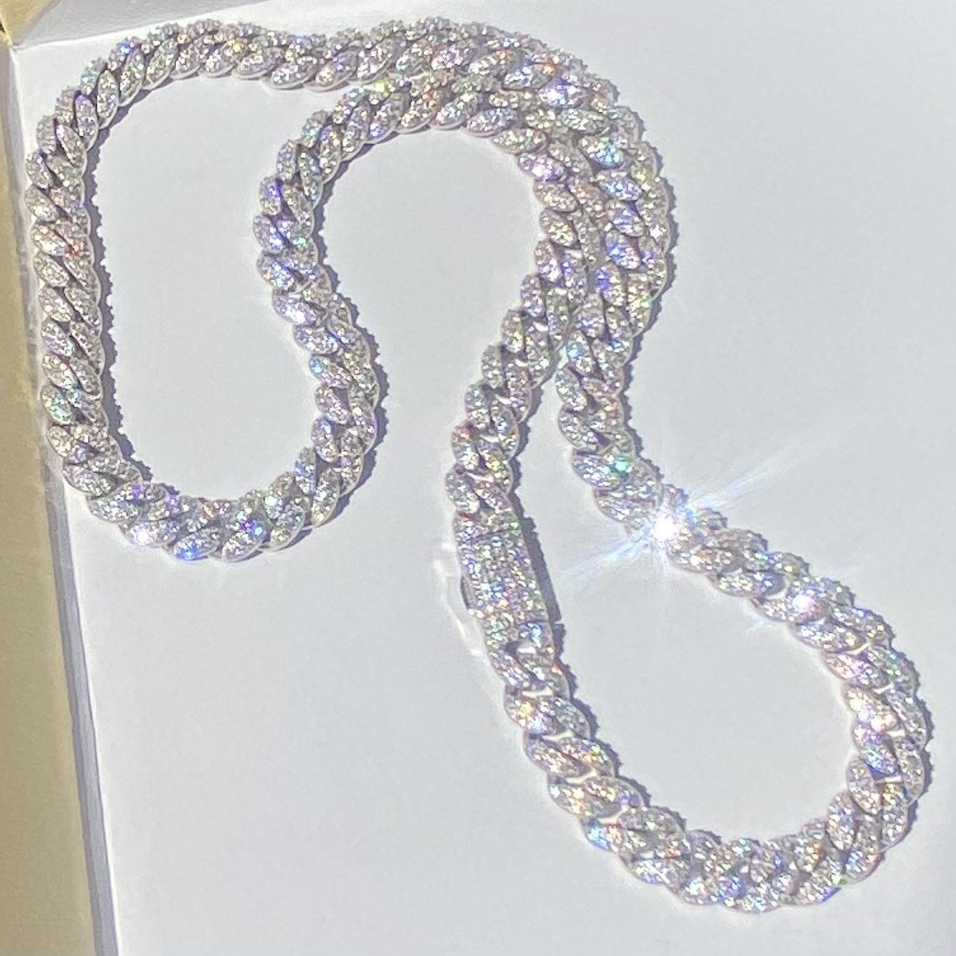 925 Silver (WHITE GOLD PLATED) MOISSANITE 20” 8mm  Cuban Link Chain