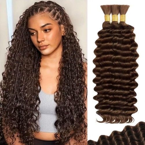 18 Deep Wave Boho Braiding Hair – 100% Human, Color 4, 3-Bundle Pack!
