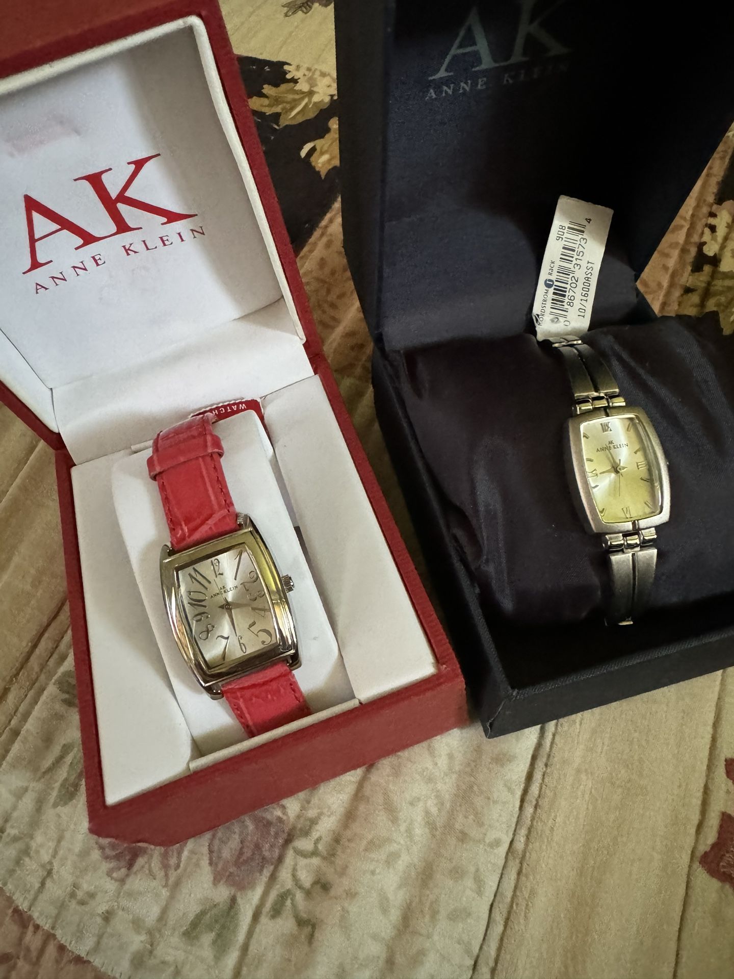 2 Lot New Anne Klein In Box Women Wrist Watches/,red, Silver Color New