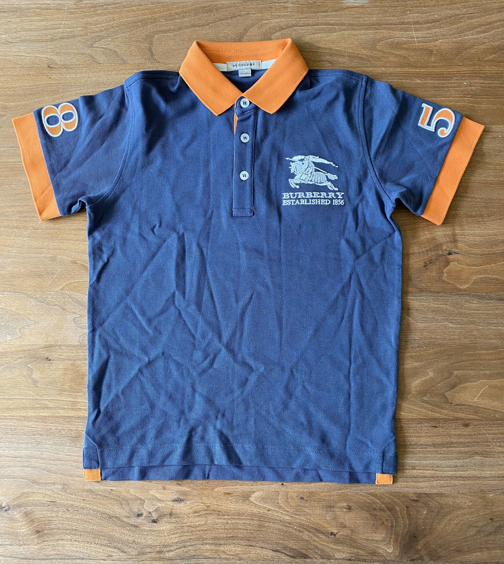 New Authentic BURBERRY Boys Polo Shirt Blue/Orange Size 10 Years