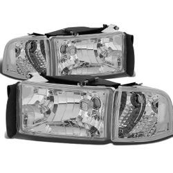 94-01 Dodge Ram Black Housing Headlights Replacement 
