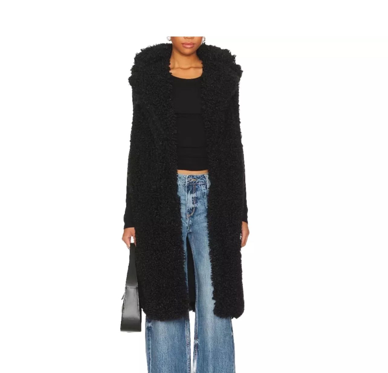 Shaggy Long Festival Burning Man Hooded Black Fur Vest With Pockets