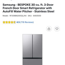 Samsung Bespoke Refrigerator With Autofill Pitcher 