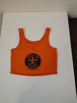 wild fable orange cropped tank top, with Astros logo vinyl applied in black, women's, size XS