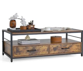 Costway Rustic Coffee Table w/storage Drawers ( New )