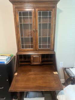 Vintage Earnest & Allen Wooden Secretary Desk with Glass Doors