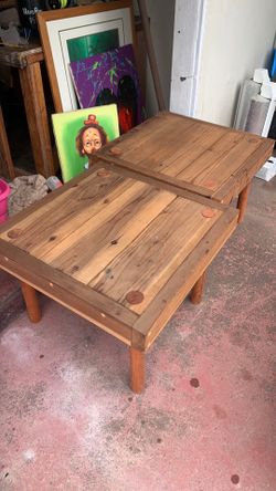 Cool redwood peg tables.