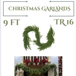 9FT Christmas Garlands Norfolk Pine Garland Real Touch Artificial Faux Greenery Garland for (TR16)