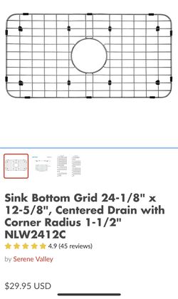 Serene Valley Sink Bottom Grid 24-1/8" X 12-5/8", Centered Drain With Corner Radius 1-1/2", Sink Protector NLW2412C