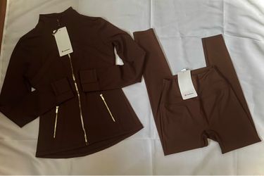 NWT Lululemon Define Jacket & Align Leggings Set Brown Gold Zippers Size 6