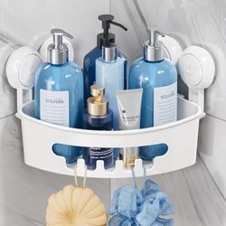 TAILI Corner Shower Caddy with Suction Cups, Wall Mounted Organizer Plastic Rack for Small Bathrooms, Kitchen, Removable Drill-Free Heavy Duty Shelf B