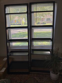Dark wood shelves