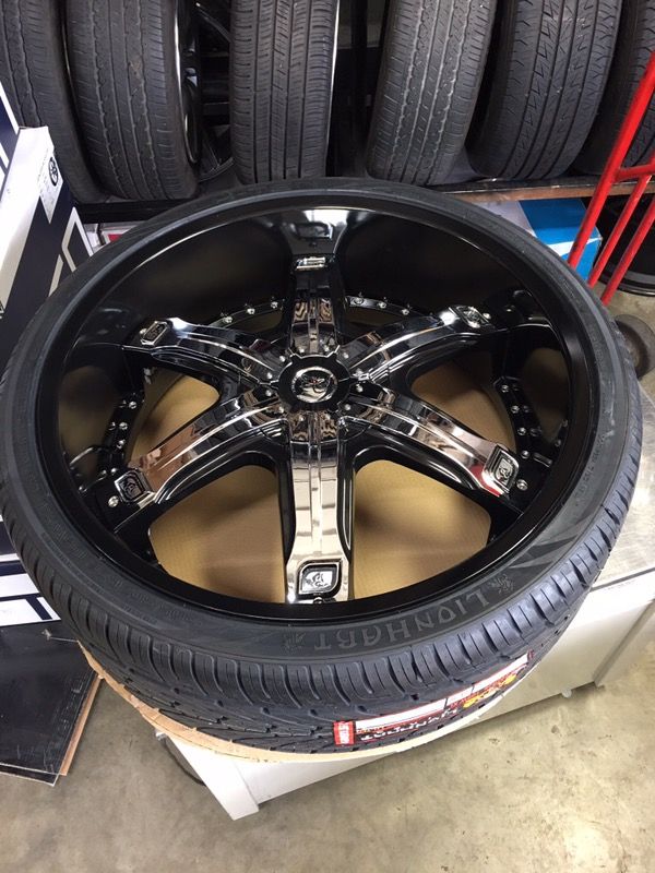 26" inch Diablo fury black wheels chrome inserts wheels and tires