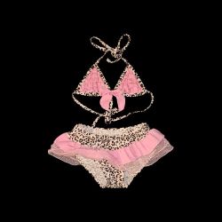 Girls 2-piece Animal Print ruffled  Bikini Swimsuit Set 