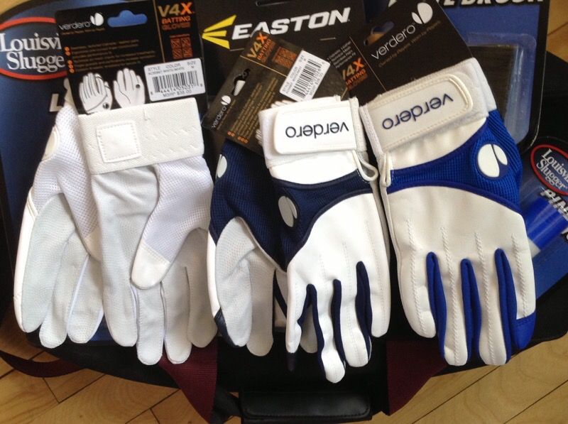 Baseball equipment. All brand new with tags. Rosin. Belts. Pine tar. Eye black. Make an offer. VERDERO leather batting gloves. Size M. Royal Blue,