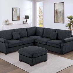 New Black Sectional Sofa With Ottoman, Free Delivery ✅ Modern Black Sectional Sofa