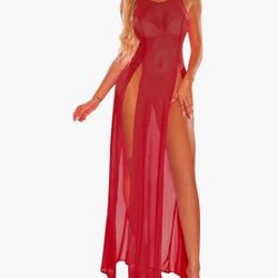 Sexy Red Mesh Cover Up 