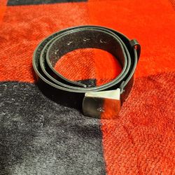 Calvin Klein Black Genuine Leather Silver Buckle Belt Medium