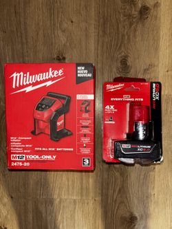 Milwaukee M2 Tire Inflator & M 12 XC 6.0 Battery