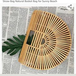 Summer Bamboo Bag Street Bags for Women Handmade Straw Bag Natural Basket Bag for Sunny Beach