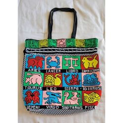 Vintage Candy Dot Beaded Zodiac Handbag Market Tote Bag