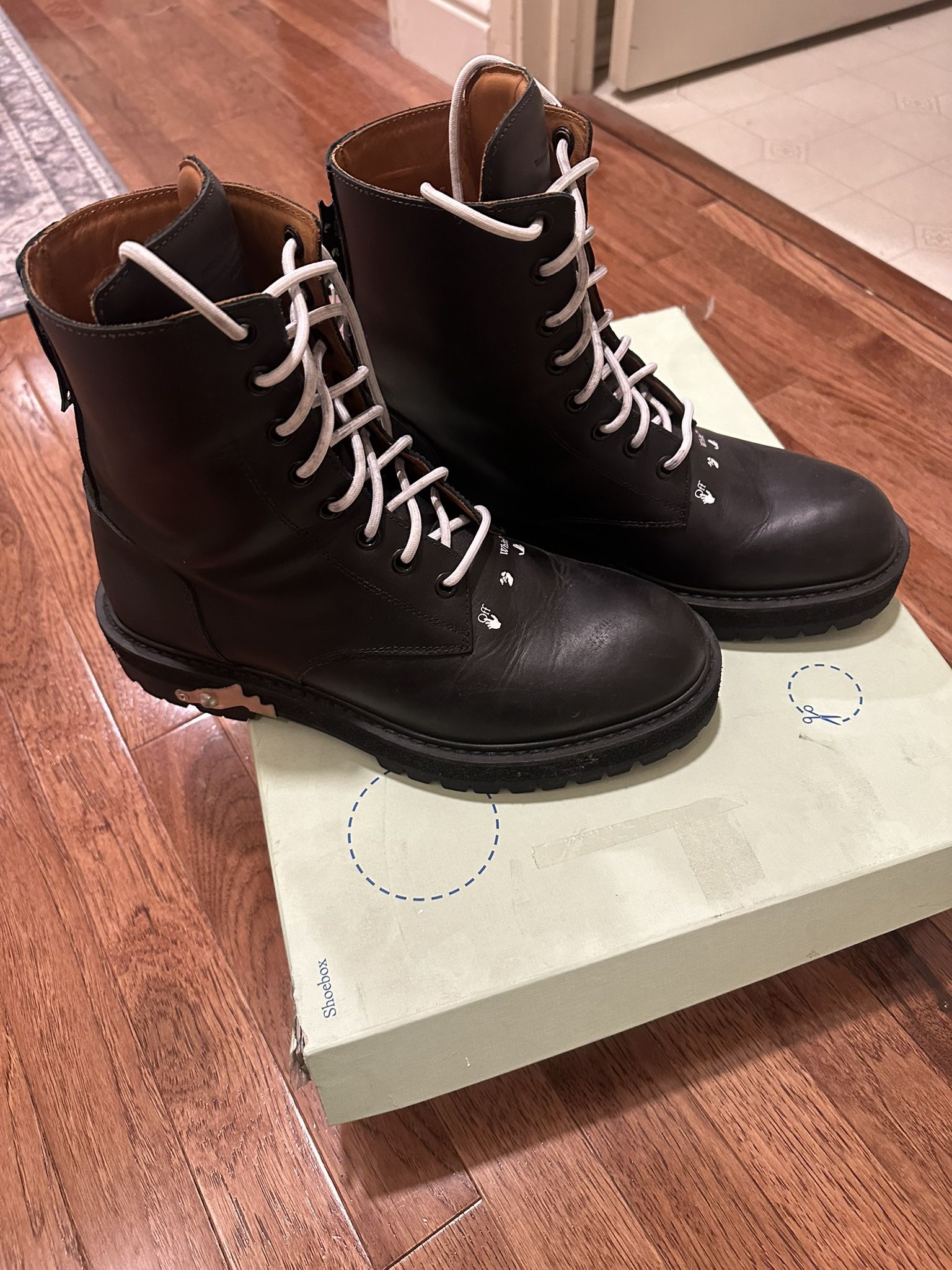 Off-White Leather Combat Boots. No Trades. Size 11/44