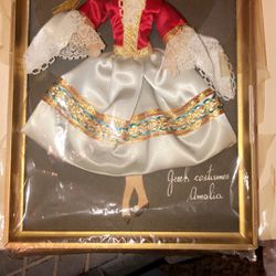 Greek Vintage Amalia Authentic Greek Dolls Costume Signed Framed Pair