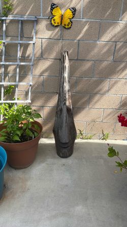 Carved Face Art Piece Outdoor Decor Collectible Signed By Artist