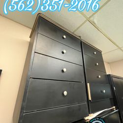 Four Drawer Nightstand Set Black Compressed Wood 