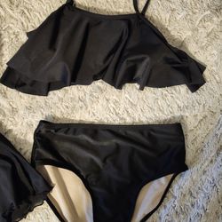 Girls Black 2 Piece Bathing Suit With Skirt Cover Up Size 10/12