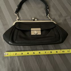 COACH 9734 Black LEATHER SUEDE KISSLOCK FRAMED PURSE VINTAGE SATCHEL BAG RARE!