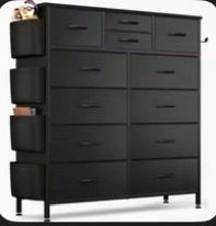 Black Fabric Dresser with 12 Drawers