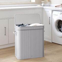SONGMICS Laundry Hamper with Lid, Bamboo Laundry Basket, Removable Machine Washable Laundry Basket, with Handles, 26.4-Gallons, for Laundry Room, Bedr