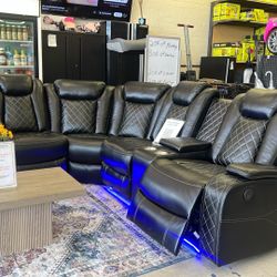 LED Black Faux Leather Sectional 