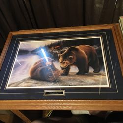 Daniel renn Pierce Bear Cub Battle Framed Signed 31 X 23 Print