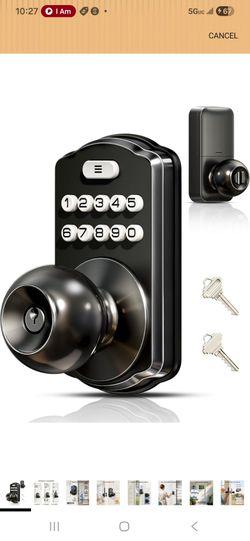 Keypad Door Knob Lock Keyless Entry Smart Electronic Lock Matte Black