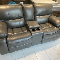 Going out of business sale. Madrid, gray leather reclining sofa and loveseat set now $1099. Easy finance option. Same-day delivery.