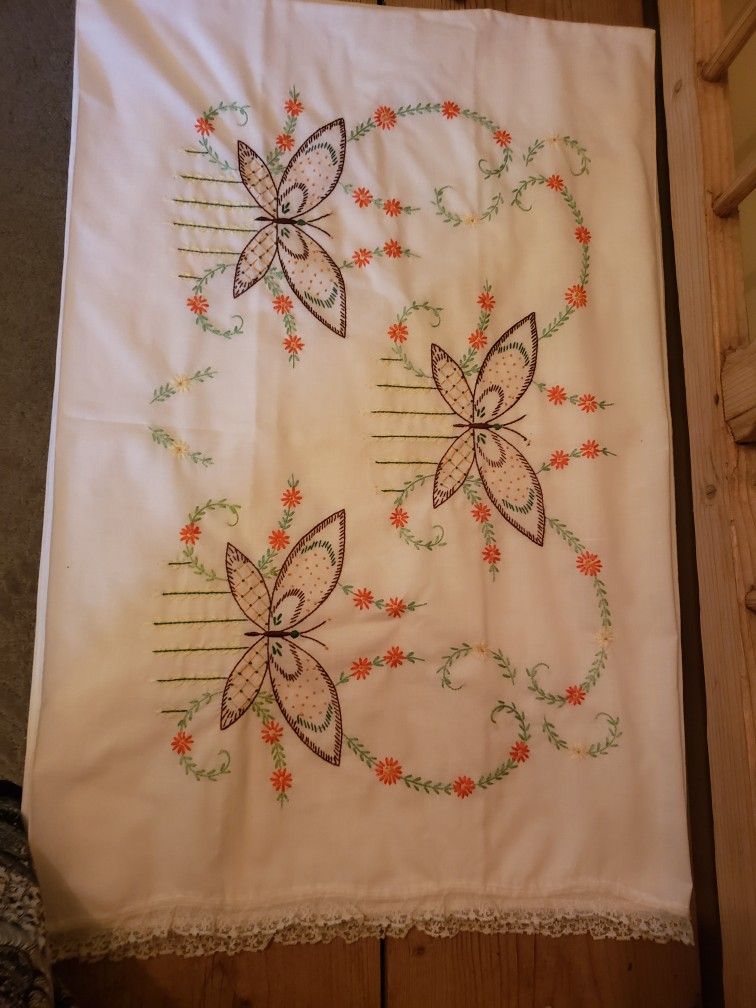 Vintage Hand Embroidered Pillow Cases