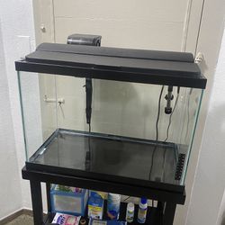 20 Gallon Fish Tank W/ Python Tank Cleaner, Supplies + Wood Stand