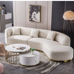 Corner White Velvet Sectional 