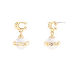 COACH Faux Stone Signature Cultivated Pearl Orb Drop Earrings/nwt