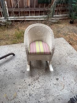 Vintage White Wicker Rocking Chair with Cushion