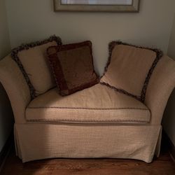 Gold Chenille Upholstered Bench Loveseat