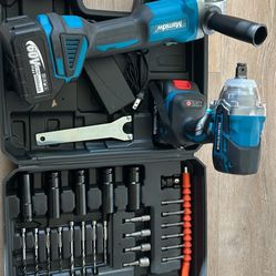 1/2 Inch Impact Drill And 4-1/2 Grinder Polisher and Sander With 2 Battery And Charger And 25 Pcs Socket And Bits 