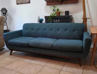 MCM-Style Couch -- Blue Chenille Sofa