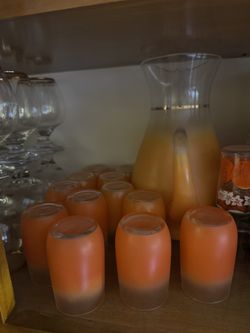 Vintage Juice Glass Set With Pitcher 