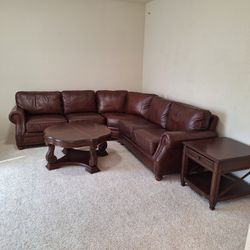 Broyhill - Leather sectional, coffee table, end table & recliner